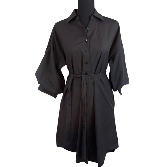 Yakira Bella Dresses & Skirts - Yakira Bella Lea Dress Black Size S NWT Button Front Belted Shirt Dress